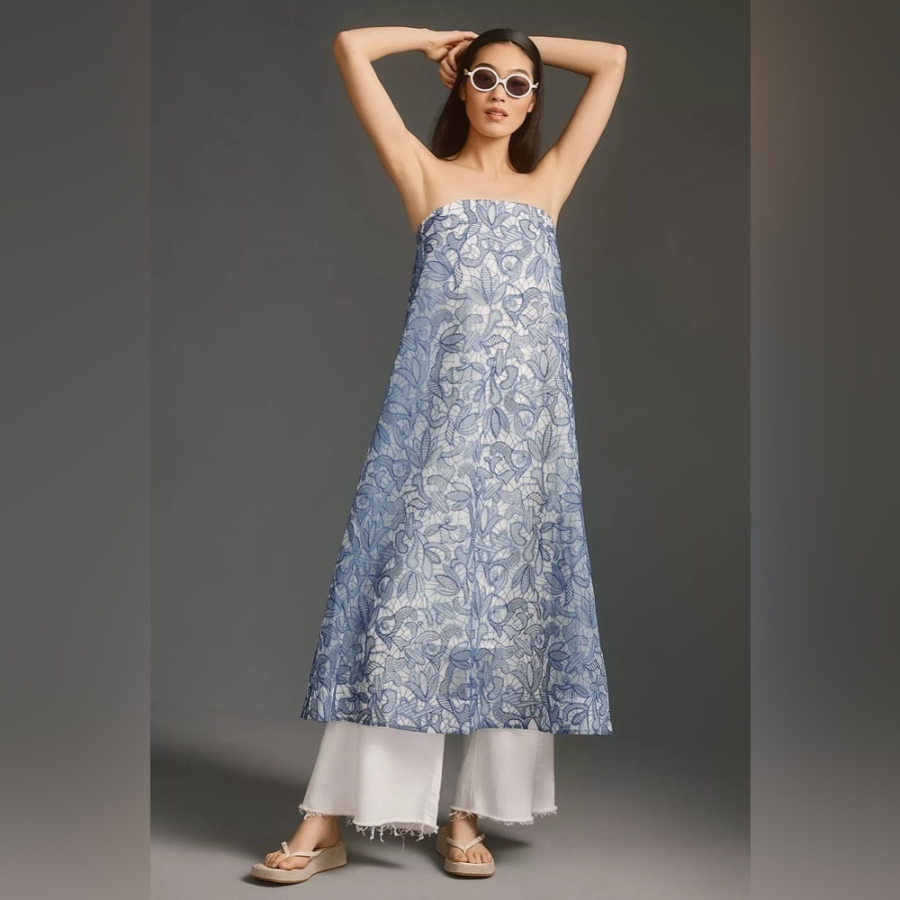 NWT By Anthropologie Strapless Embroidered Lace Midi Dress